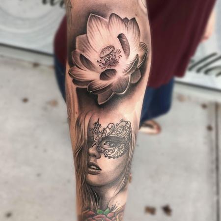 Lotus and Portrait tattoo Tattoo Thumbnail