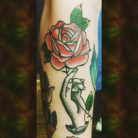 Tattoos - American Traditional Hand with Rose - 126630