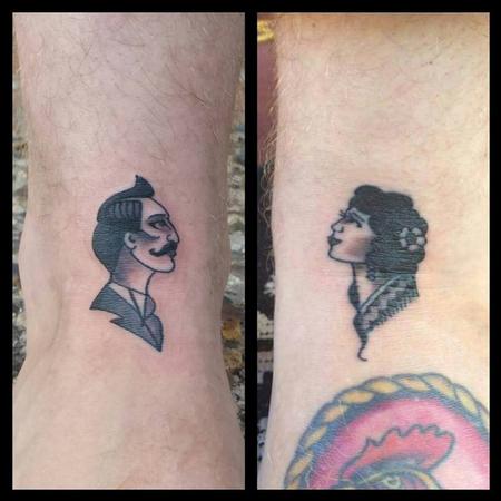 Tattoos - Man/Woman Head - American Traditional - 127013