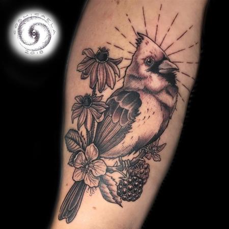Tattoos - Cardinal & Flowers  - 133384