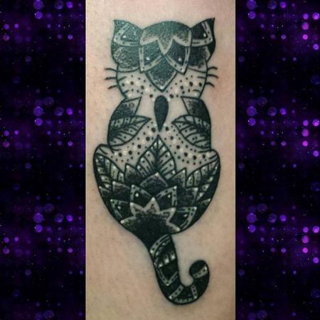 Tattoos - Geometric Stipple Cat Tattoo - 127022