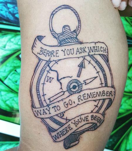 Tattoos - Compass & Banner Tattoo on inner-upper Arm - 127034