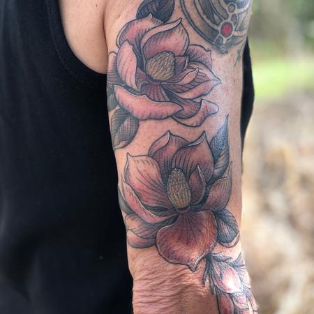 Tattoos - Black and grey magnolias - 138238