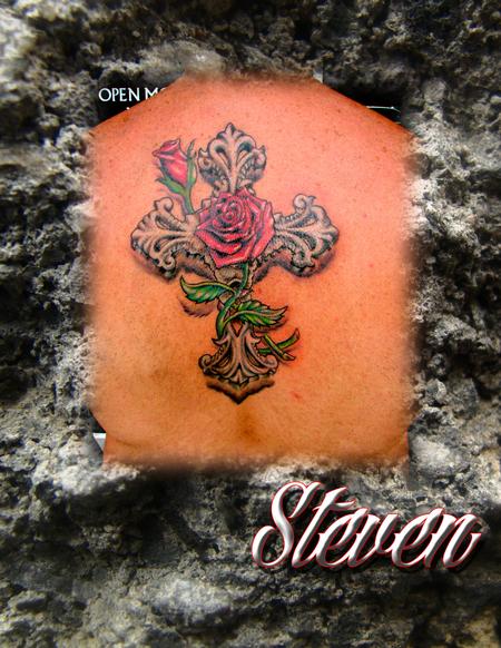 Tattoos - Cross and Rose - 77411