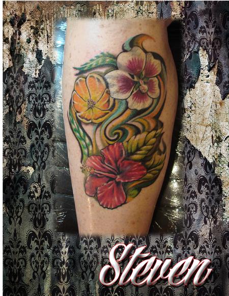 Tattoos - threesome of flowers - 76562