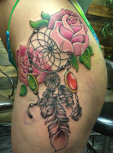 Tattoos - Dreamcatcher and rose - 115078