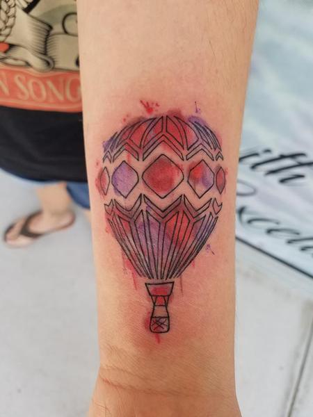 Tattoos - Water Color Red Hot Air Balloon - 129277