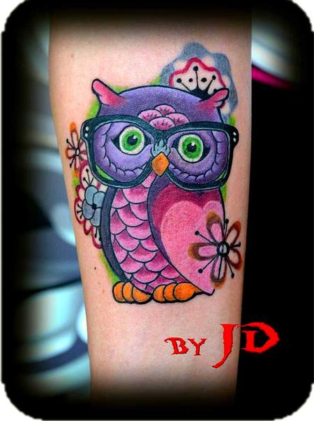 Cute New School Owl Tattoo