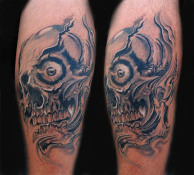 Comments black gray tattoo skull around calf Had to get to shots to show