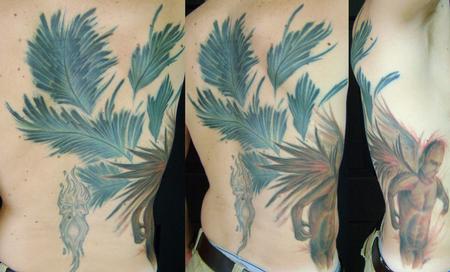 Placement Ribs Comments flowing feathers behind the protective angel on 