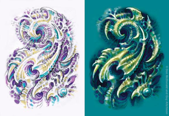 Tattoos - Online collaboration by Don McDonald and Guy Aitchison, steps 3-4; from The Biomech Encyclopedia - 72630