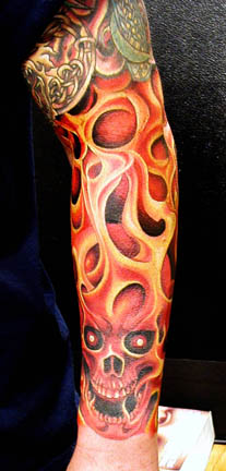Tattoos - In Progress tattoos - flaming skulls