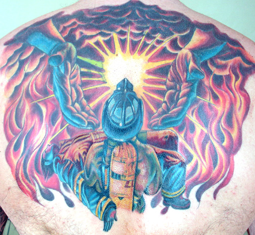 Tattoos - Nature Fire tattoos - fireman coverup