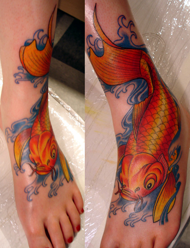 koi fish tattoo on foot koi fish tattoo on foot