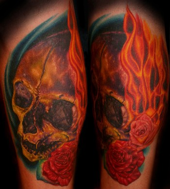 Tattoos HalfSleeve Skull with Flaming Roses