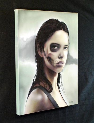FleshFades original canvas art painting illustration girl skull face dead tattoo