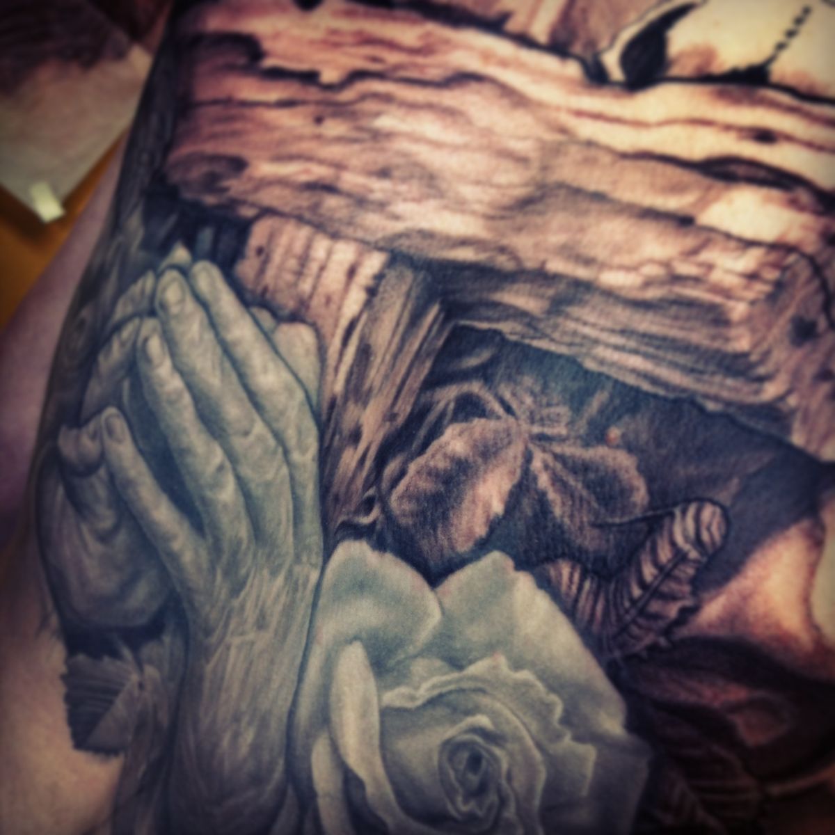 Praying Hands And Cross Back Tattoo Tattoonow
