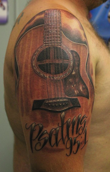 Black and Gray Guitar Tattoo