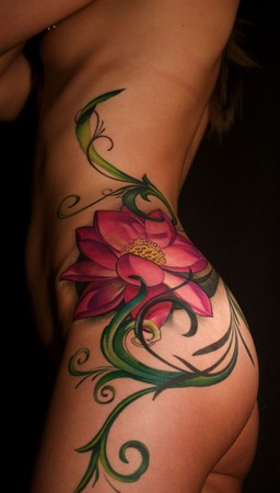 Tattoos - Jeff Gogue - Lotus hip / rib piece