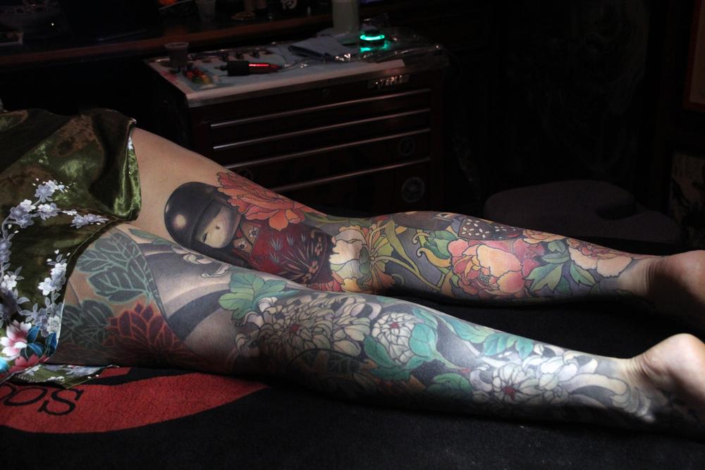 Tattoos - Kokeshi dolls and peonies. - 126202