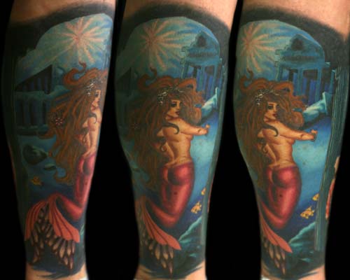 mermaid tattoos. Jesso - atlantis mermaid leg