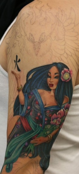 Jesso - in progress phoenix geisha sleeve