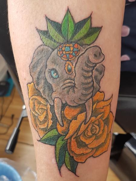 Steve Malley - Cute Feminine Elephant Flower Tattoo