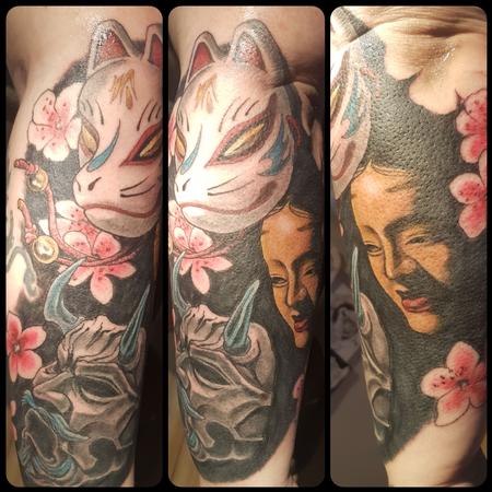 Steve Malley - Japanese Noh Mask Color Tattoo