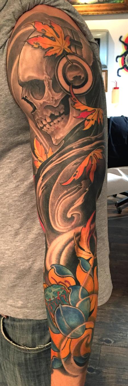 Marvin Silva - Skull Flower Sleeve Tattoo