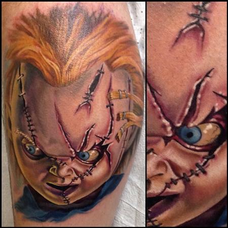 Evan Olin - Full color realistic Chucky portrait tattoo