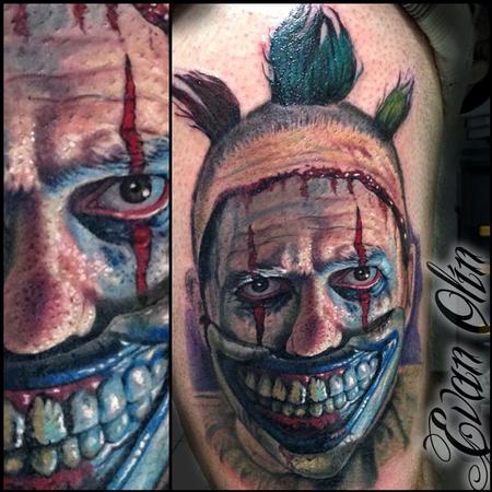 Evan Olin - Portrait of Twisty the Clown from American Horror Story: Freakshow tattoo