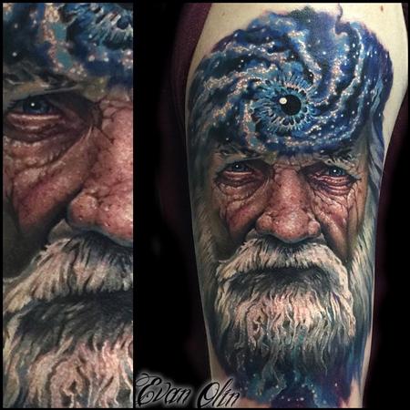 Evan Olin - cosmic father time galaxy tattoo