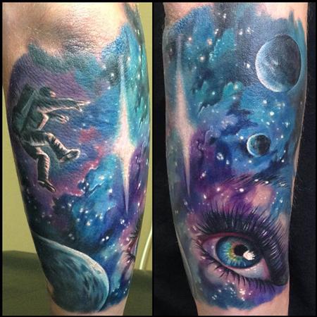 Evan Olin - Full color space and eyeball half sleeve tattoo