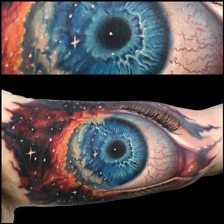 Evan Olin - Gods eye nebula/ eye ball morph tattoo