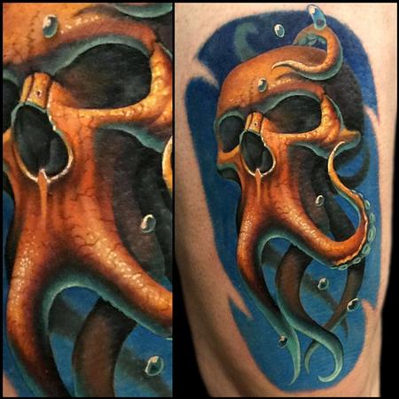 Evan Olin - Color, realistic Skull/Octopus fusion tattoo