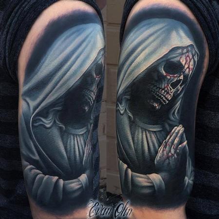 Evan Olin - Skull Virgin Mary tattoo