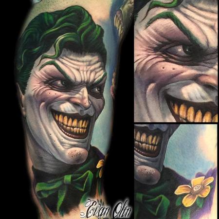 Evan Olin - Full color comic book style Joker portrait tattoo