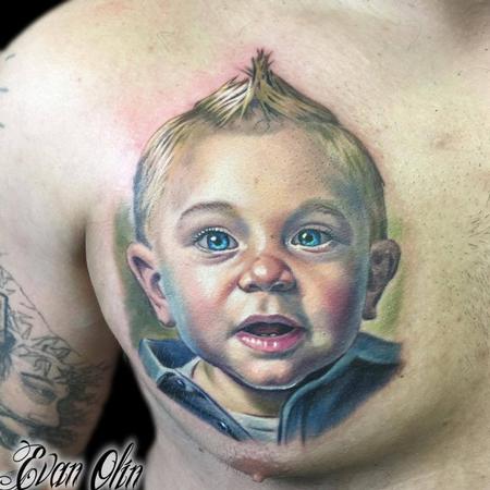 Evan Olin - Portrait of clients son tattoo