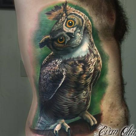 Evan Olin - Color realistic owl tattoo