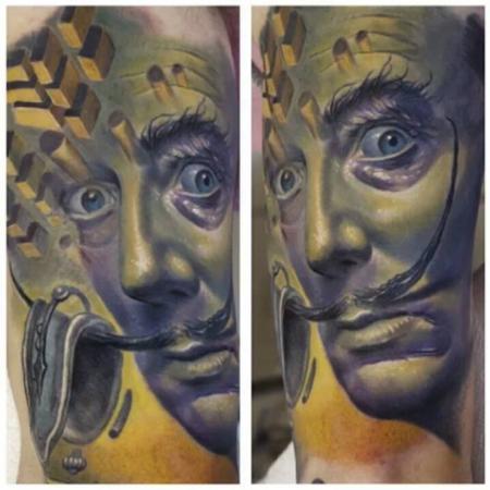 Evan Olin - Full color customized Salvador Dali portrait tattoo