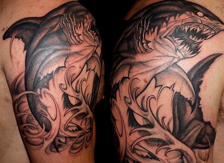 Mike Boissoneault - black and gray shark half sleeve