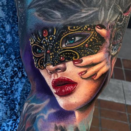 Evan Olin - Masquerade mask portrait tattoo