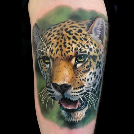 Evan Olin - color realistic cheetah tattoo done at the Philadelphia Tattoo Arts Convention