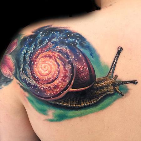 Evan Olin - Snail galaxy morph tattoo