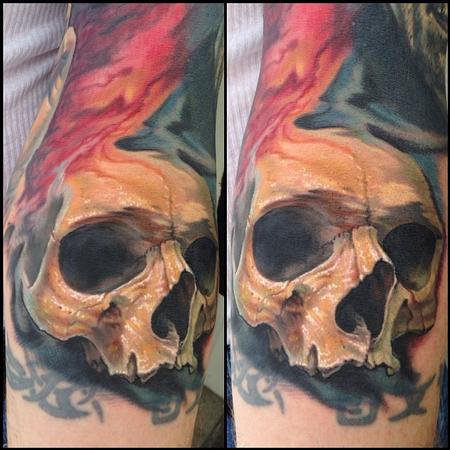 Evan Olin - Full color painterly realistic skull tattoo