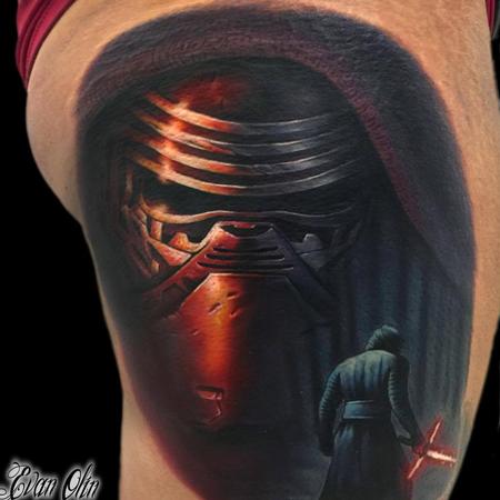 Evan Olin - Full color realistic Kyloren portrait from Star Wars: The Force Awakens movie tattoo