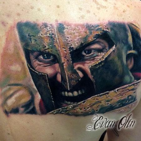 Evan Olin - Full color realistic King Leonidas from 300 movie tattoo