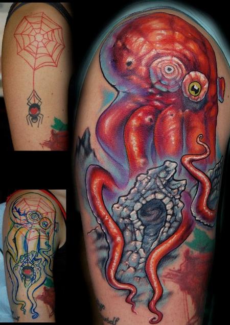 Evan Olin Realistic octopus coverup tattoo