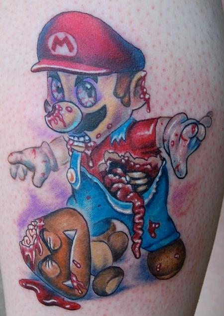 Evan Olin - Color Zombie Mario and Goomba Tattoo