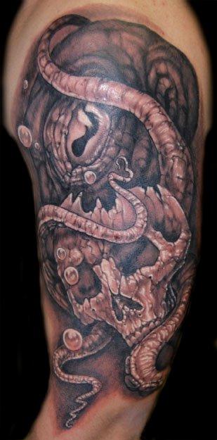 Evan Olin - Black and Gray Realistic Octopus and Skull Tattoo